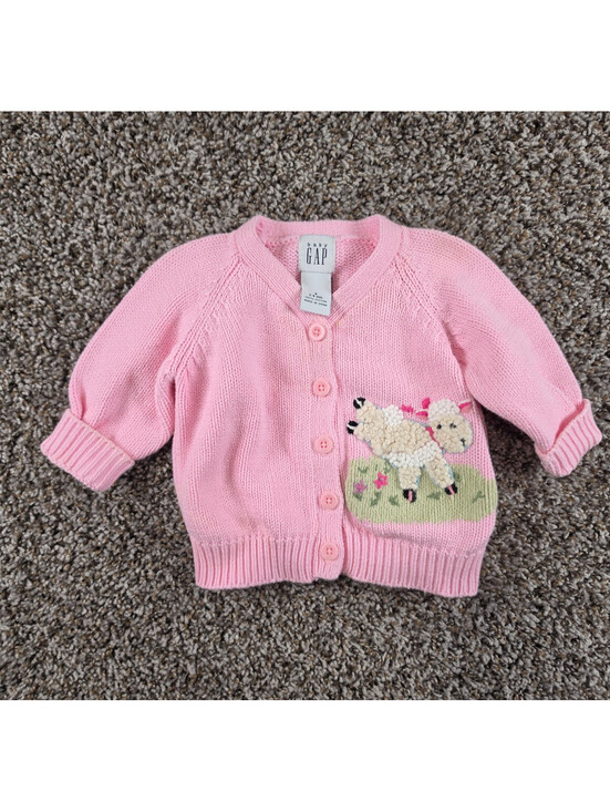GAP Other - Baby Gap 3-6M Pink knit cardigan w/embroidered sheep graphic